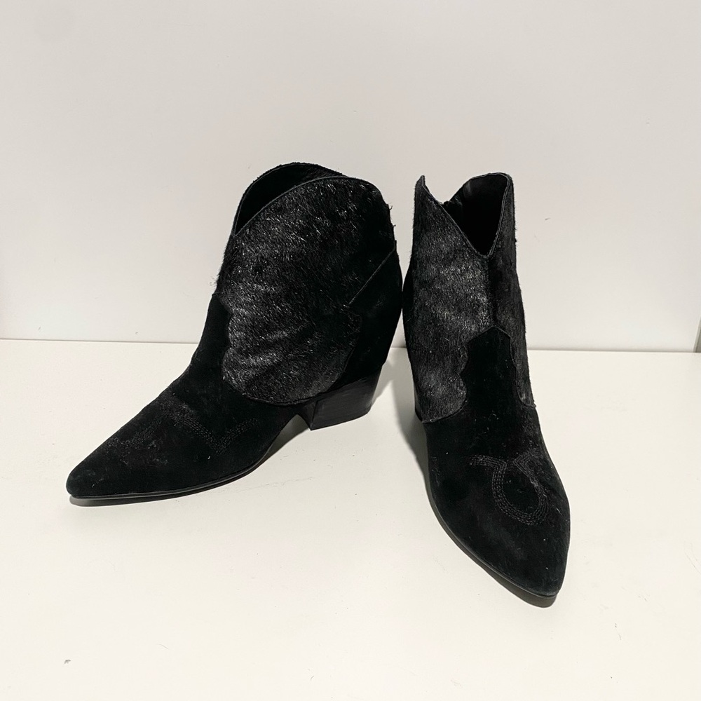 Lola Cruz Jewel Shoes Ivy Leather Fur Booties Ankle‎ 38 Black - Picture 3 of 10